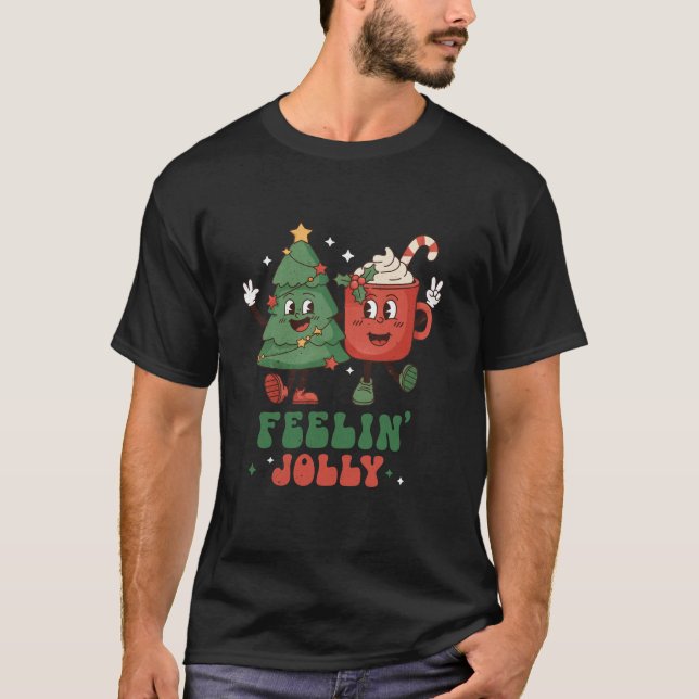 Retro Feeling Jolly Christmas Tree Hot Cocoa Match T-Shirt (Front)