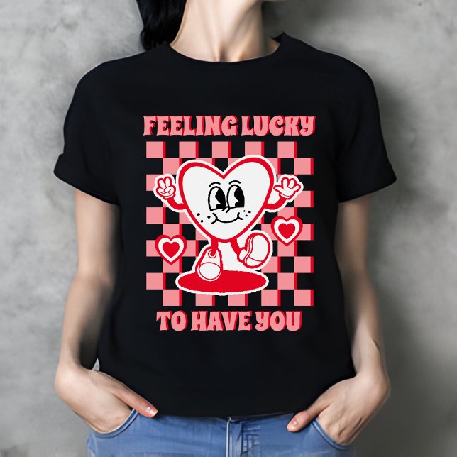 Retro Feeling Lucky Black Women's Valentine's Day  T-Shirt (Creator Uploaded)