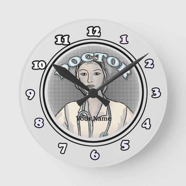 Retro female doctor  round clock (Front)
