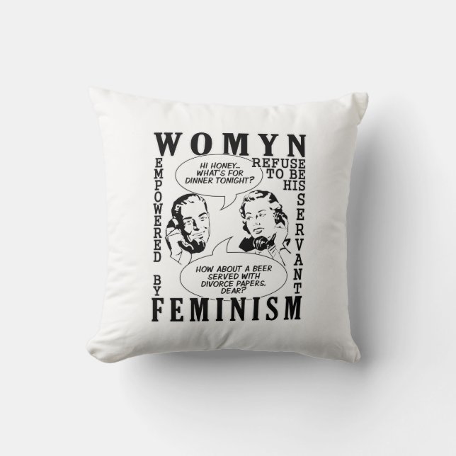 Retro Feminist Humour throw pillow (Front)