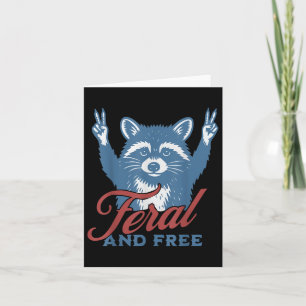 Retro Feral And Free Fourth 4th Of July Racoon Me Card