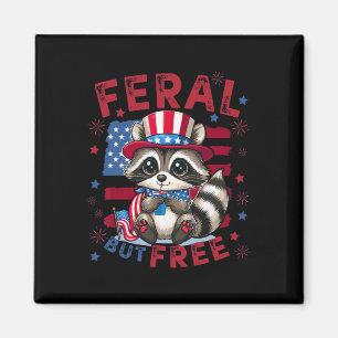 Retro Feral But Free Patriotic Racoon Sarcastic 4 Magnet