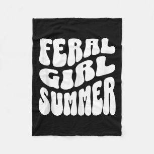 Retro Feral Girl Summer Groovy Mum Aunt Women Teen Fleece Blanket