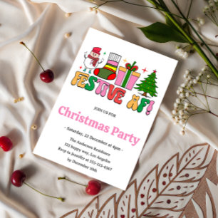 Retro Festive AF Funny Christmas Party Invitation