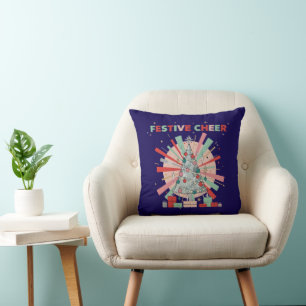 Retro Festive Cheer Pink & Mint Christmas Tree Cushion