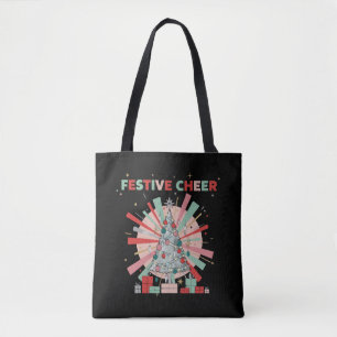 Retro Festive Cheer Pink & Mint Christmas Tree Tote Bag