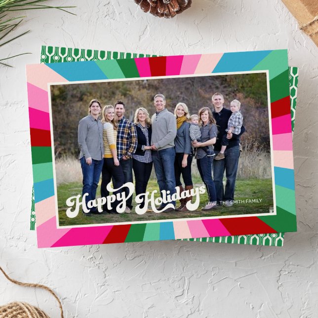 Retro Festive Rainbow Pink Christmas Photo Holiday (Creator Uploaded)