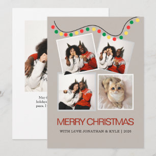 Retro Festive String Lights Multi Photo Christmas Holiday Card