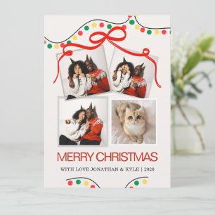 Retro Festive String Lights Multi Photo Christmas Holiday Card