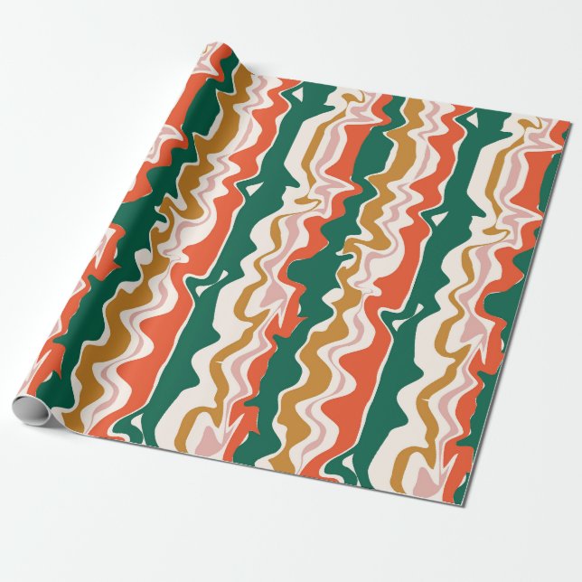 Retro Festive Wavy Abstract Stripe Wrapping Paper (Unrolled)
