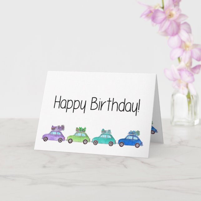 Retro Fiat 500´s Birthday Card (Orchid)