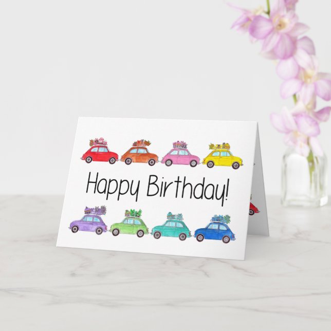 Retro Fiat 500´s Birthday Card (Orchid)