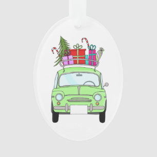Retro Fiat 500 with Christmas Gifts Ornament