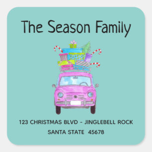 Retro Fiat 500 with Christmas Gifts Square Sticker