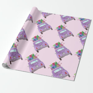 Retro Fiat 500 with Christmas Gifts Wrapping Paper
