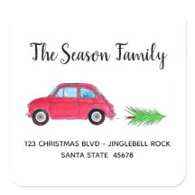 Retro Fiat 500 with Christmas tree Watercolor