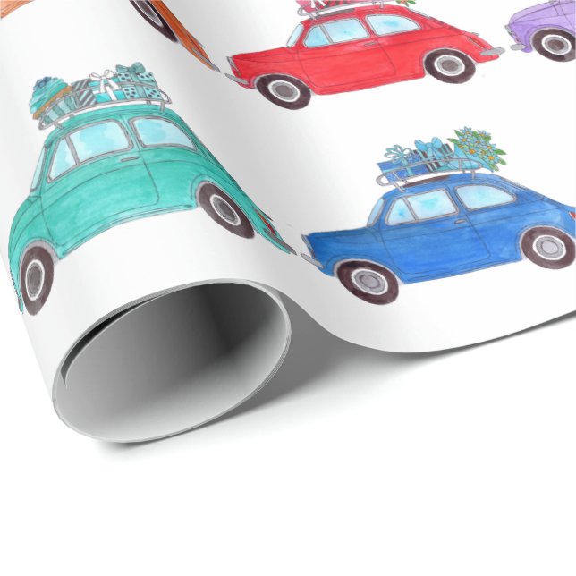 Retro Fiat 500 with Gifts Wrapping Paper (Roll Corner)