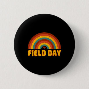 Retro field day  yellow rainbow field day teachers 6 cm round badge