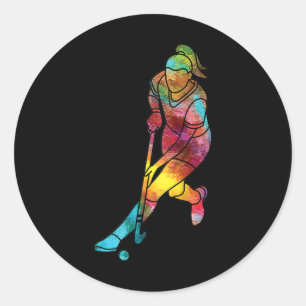 Retro Field Hockey Playing Girl Design Women Classic Round Sticker
