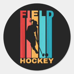 Retro Field Hockey Women Classic Round Sticker