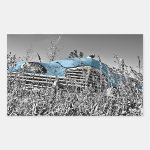 Retro  Fifties Abandoned Automobile Antique Rectangular Sticker