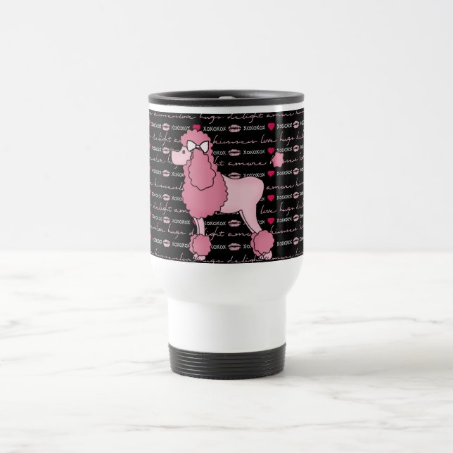 Retro Fifties Pink Poodle Travel Mug (Center)