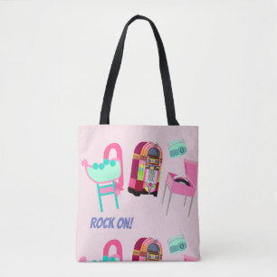 Retro Fifties Sign Jukebox Record Player Design Tote Bag