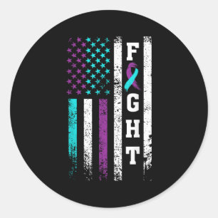 Retro Fight Suicide Prevention Awareness Us Flag  Classic Round Sticker