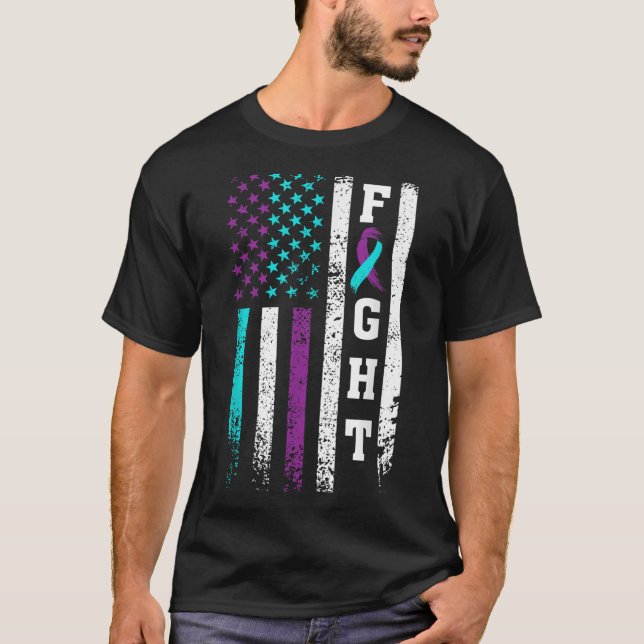 Retro Fight Suicide Prevention Awareness Us Flag  T-Shirt (Front)