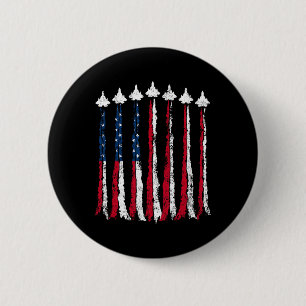 Retro Fighter Jet Aeroplane American Flag Heart 4t 6 Cm Round Badge