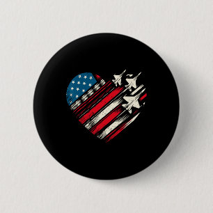 Retro Fighter Jet Aeroplane American Flag Heart 4t 6 Cm Round Badge