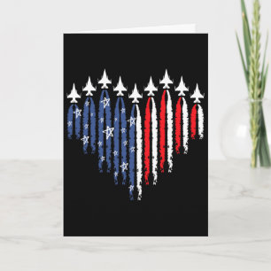 Retro Fighter Jet Aeroplane American Flag Heart 4t Card