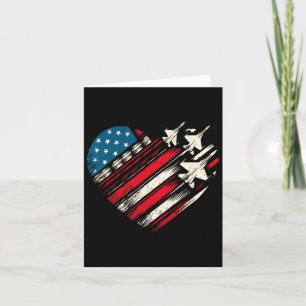 Retro Fighter Jet Aeroplane American Flag Heart 4t Card