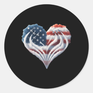 Retro Fighter Jet Aeroplane American Flag Heart 4t Classic Round Sticker