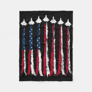 Retro Fighter Jet Aeroplane American Flag Heart 4t Fleece Blanket
