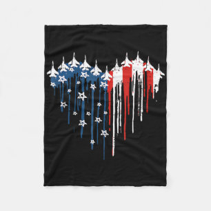 Retro Fighter Jet Aeroplane American Flag Heart 4t Fleece Blanket