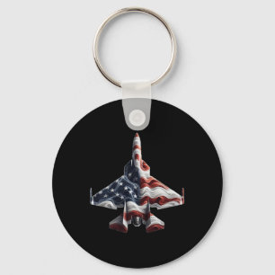 Retro Fighter Jet Aeroplane American Flag Heart 4t Key Ring