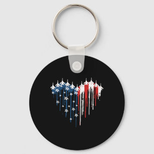 Retro Fighter Jet Aeroplane American Flag Heart 4t Key Ring