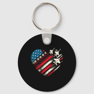 Retro Fighter Jet Aeroplane American Flag Heart 4t Key Ring
