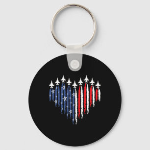 Retro Fighter Jet Aeroplane American Flag Heart 4t Key Ring