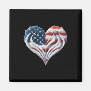 Retro Fighter Jet Aeroplane American Flag Heart 4t Magnet