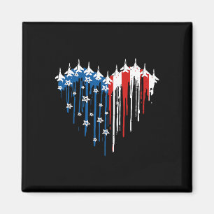 Retro Fighter Jet Aeroplane American Flag Heart 4t Magnet