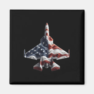 Retro Fighter Jet Aeroplane American Flag Heart 4t Magnet