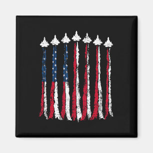 Retro Fighter Jet Aeroplane American Flag Heart 4t Magnet