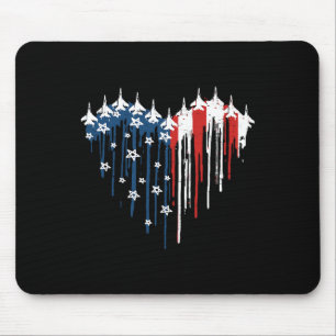 Retro Fighter Jet Aeroplane American Flag Heart 4t Mouse Pad
