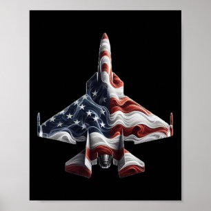 Retro Fighter Jet Aeroplane American Flag Heart 4t Poster