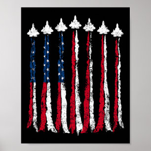 Retro Fighter Jet Aeroplane American Flag Heart 4t Poster