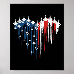 Retro Fighter Jet Aeroplane American Flag Heart 4t Poster