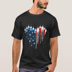 Retro Fighter Jet Aeroplane American Flag Heart 4t T-Shirt