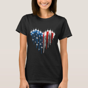 Retro Fighter Jet Aeroplane American Flag Heart 4t T-Shirt